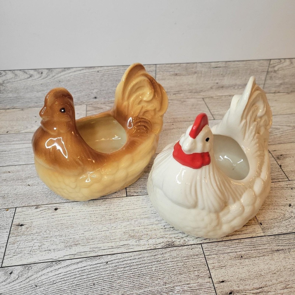 VTG Arnels 1983 Rooster Hen Ceramic Pottery Planter Chicken Nesting Farmhouse